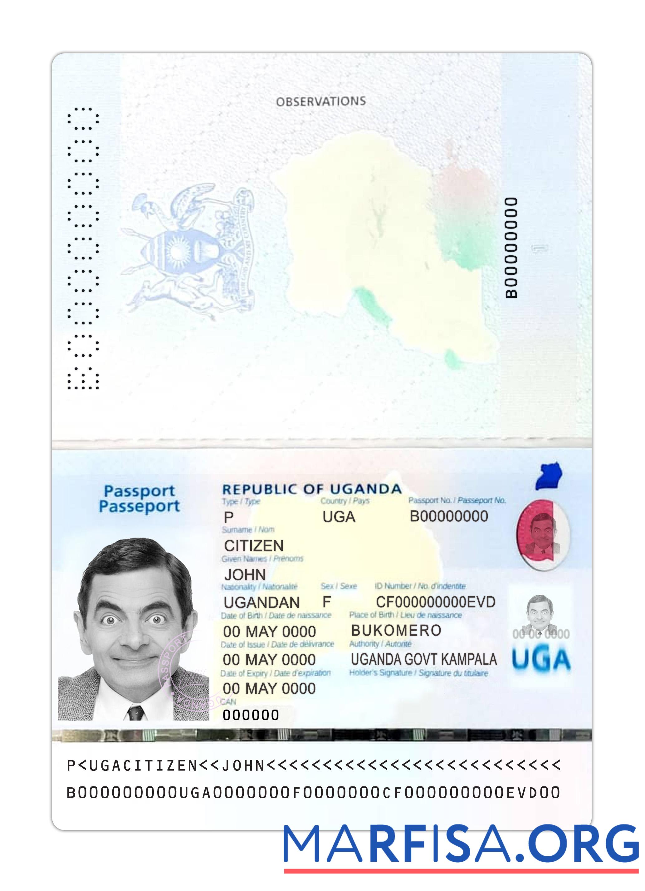Printable Uganda passport 2023 present example